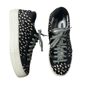 P448 John Calf Hair Spotted Cowiena Sneaker Black White Leather Size 39